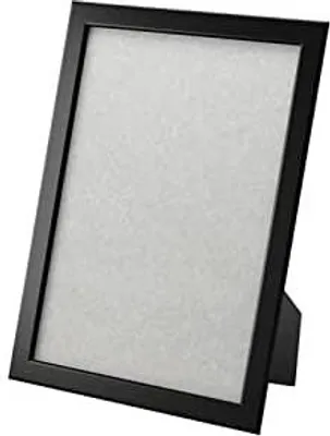 A black picture frame with a white insert, standing on a white background.