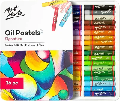 Produktbild von Mont Marte Pastellkreide Ölpastellkreide Set – 36 Stück – Weiche Ölkreide, Intensive Farben, hohe Pigmentierung – Ideal für Malerei & Zeichnungen