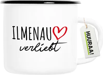 Produktbild von Huuraa Emaille Tasse Ilmenau verliebt 300ml Vintage Campingbecher Geschenkidee