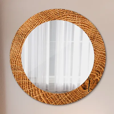 Produktbild von Dekospiegel – Hängespiegel Wandspiegel Spiegel mit Aufdruck – Spiegel – Schlafzimmer - Eiche Holz - Rund: Ø60 cm
