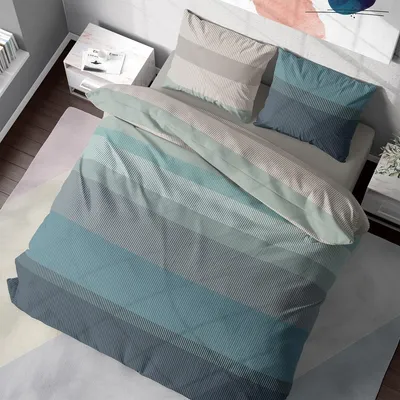 Zdjęcie produktu dla Komplet pościeli - 100% bawełna - 155 x 200 cm - Turkusowy niebieski - Z poszewką 80 x 80 cm