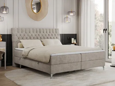 Produktbild von Boxspringbett 160x200 mit 2 Bettkästen Matratze und Topper, Polsterbett 160x200, Bett 160x200 - MILEN - 160x200 cm - Beige - Struktur - H3