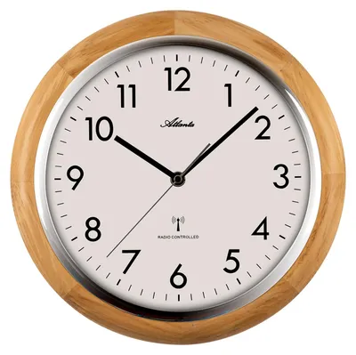 Produktbild von Atlanta Funk-Wanduhr 4536-30, Braun, Holzgehäuse, Silberlünette