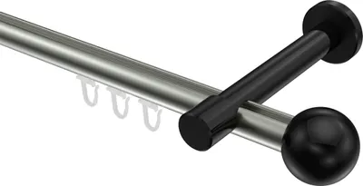 Produktbild von Interdeco Innenlaufstange / Gardinenstange mit Innenlauf Edelstahl-Optik / Schwarz, Typ Prestige Luino (Kugel), 20 mm Ø 1-läufig, 520 cm