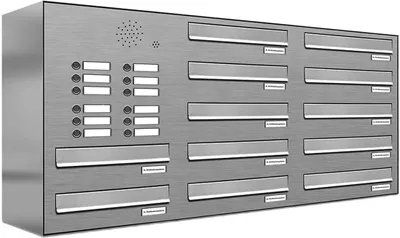 Produktbild von 12er V2A Edelstahl Briefkastenanlage für Tür- Zaundurchwurf Klingel