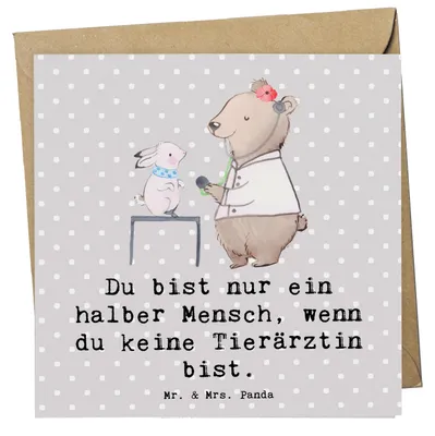 Produktbild von Mr. & Mrs. Panda Grußkarte Tierärztin Herz - Grau Pastell - Geschenk, anlasskarte, doppelkarte, faltkarte, Klappkarte, Glückwunschkarte