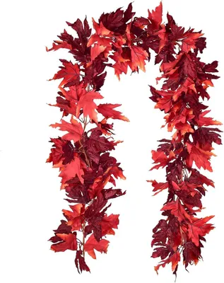 Produktbild von 2 Stück Herbst Ahornblätter Girlande Rot, 175 cm Künstliche Herbstdeko Girlande