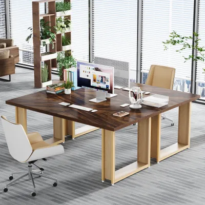 Produktbild von LITTLE TREE Schreibtisch 160cm für Büro, hölz einfacher Bürotisc, große Computertische Business-Arbeitsplatz mit Kufengestell Stabiler Metallrahmen