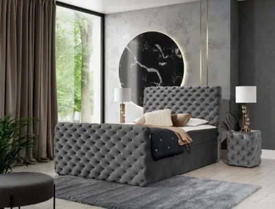 Produktbild von Boxspringbett Schlafzimmerbett HIMAL 160x200cm in Stoff Riviera Dunkelgrau