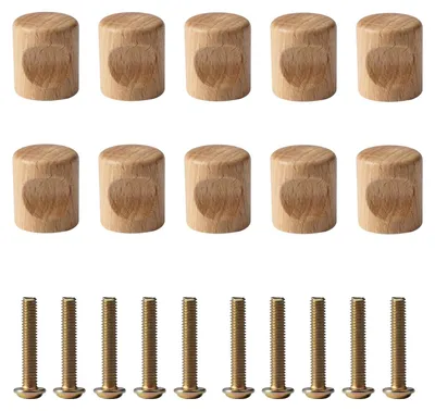 Obrázek produktu pro Dřevěné knoflíky na skříňky - Dřevěná úchytka - 24 x 20 mm - Se šrouby - 10 kusů