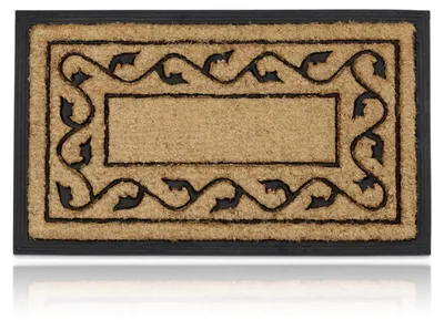 Imagen del producto de Alfombrilla para pies de Relaxdays, hecha de fibra de coco, antideslizante, dimensiones: 75x45 cm, estampado floral, ideal para interiores y exteriores, de material natural, Imagen generada por IA