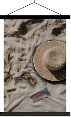 Produktbild von MuchoWow® Textilposter Strand - Sonnenbrille - Sommer 60x90 cm mit schwarzem Rahmen - Poster Wohnzimmer