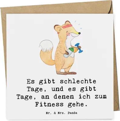Produktbild von Mr. & Mrs. Panda Klappkarte Fuchs Fitness - Weiß - Geschenk, Glückwunschkarte, Fitnessstudio, Sportclub, faltkarte, anlasskarte, Kraftsport, Sport Treiben, Grußkarte