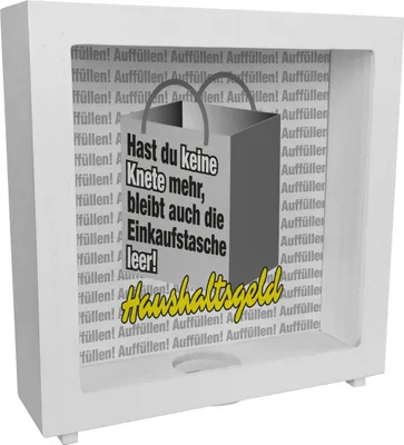 Produktbild von Haushaltsgeld Rahmen Spardose aus Holz mit Spruch Keine Knete mehr -