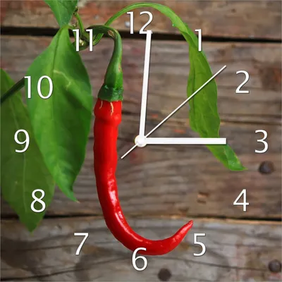 Produktbild von Wallario Design Wanduhr Hängende Chili-Schote aus Echtglas, Größe 30 x 30 cm
