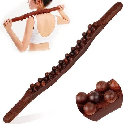 Immagine prodotto di Bastone da massaggio - Plastica - Per schiena, nuca, spalle, addome, vita, braccia e gambe - Sfera da massaggio - Apparecchio per massaggi - Allevia la stanchezza - Strumento per massaggio Gua Sha - 35 sfere da massaggio - Marrone - Rilassamento