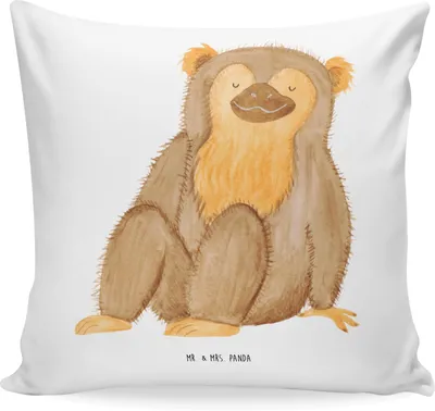 Produktbild von Mr. & Mrs. Panda Sofakissen Affe - Weiß - Geschenk, zier kissen, 40x40, Selbstbewusstsein, Deko, Affen, kuschelkissen, Selbstliebe, bedruckt, Dekokissen Sofa, Motivation