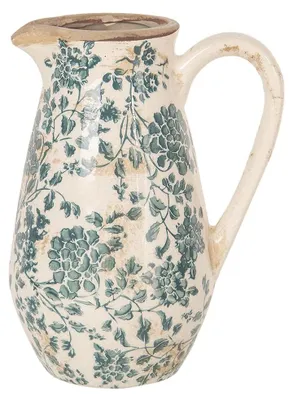 Zdjęcie produktu dla Clayre & Eef Dzbanek dekoracyjny 1300 ml zielone liście ceramiczne