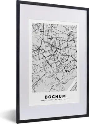 Produktbild von MuchoWow® Gerahmtes Poster Deutschland - Stadtplan - Bochum - Karte 40x60 cm - Poster mit Schwarzem Bilderrahmen Wandposter Rahmen Foto Bilder - Poster in Rahmen