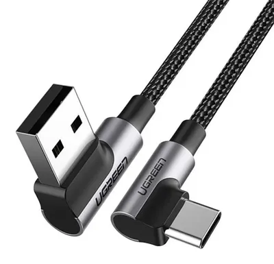 Produktbild von Ugreen Winkel-USB zu Typ-C Ladekabel 1m Grau - Schnellladefunktion QC3.0 3A