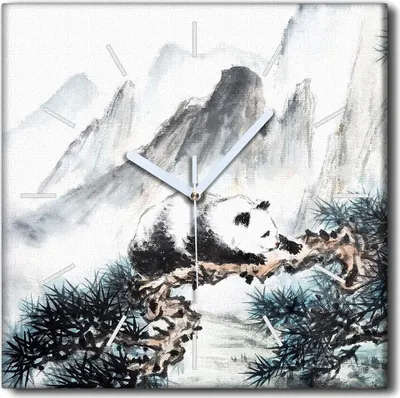 Produktbild von Coloray Uhr auf Leinwand 30x30 cm Wand Uhr Dekoration Wohnzimmer Segeltuch weiße Zeiger -China Panda-Tier.