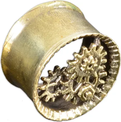 Produktbild von viva-adorno 1 Stück 14mm Flesh Tunnel Plug Messing Vintage Look Zahnräder gold Größe 10 - 16mm Z468.D4