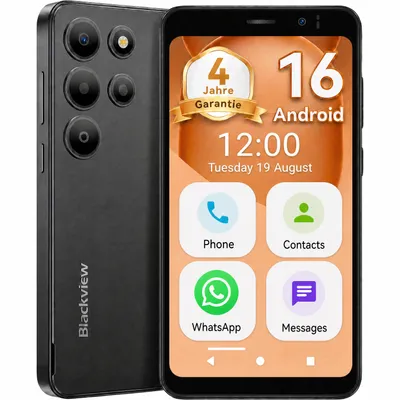 Produktbild von 2026 Blackview Ohne Vertrag 4G Seniorenhandy, 3000mAh, 12+32GB/512GB, Face ID, Geschenk, Dual SIM, gratis TPU Protective Case