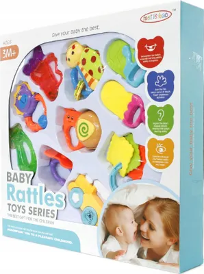Produktbild von Baby Rassel & Beißring Set 10-teilig - Sensorisches Spielzeug für Babys - Geschenk