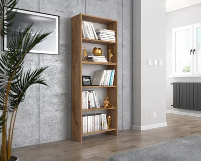 Image de MRBLS Bibliothèque chêne Wotan 60x189x30 cm - Étagère sur pied avec 5 compartiments pour livres, déco & classeurs - Étagère en bois moderne pour salon, bureau chambre à coucher