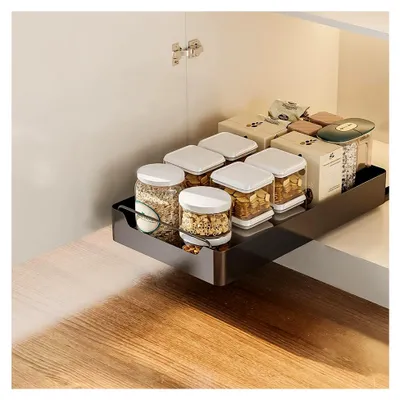 Produktbild von Teleskopschublade,slide Out Drawer Küchenschrank Organizer Mit Griff,ausziehbare Schublade Küche,küchen Gewürzregal Schubladen Organizer Organizer,teleskopschublade Zum Nachrüsten (Schwarz)