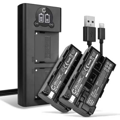 Image de CELLONIC 2x Batterie pour Appareil photo Compatible avec Sony HDR-FX1000E, HDR-FX7E, CCD-SC5, NP-F330 - (2600mAh, 7.4V) + Chargeur Double