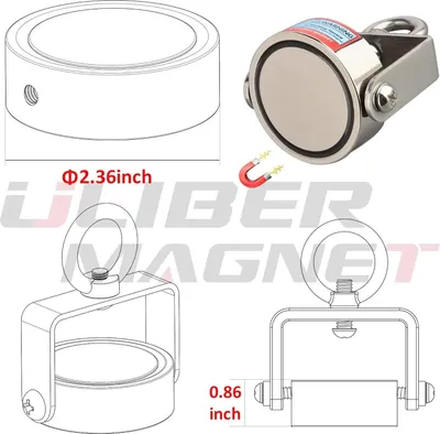 Zdjęcie produktu dla Magnes neodymowy, udźwig 250 kg, dwustronny, obrotowy 160 kg, siła przyciągania magnetycznego
