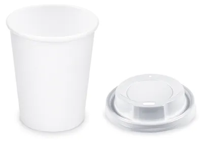 Produktbild von 100x Pappbecher Getränkebecher weiß 150 ml 200 ml Ø 73mm inkl. Trinkdeckel