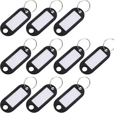 Immagine prodotto di Confezione da 5 portachiavi personalizzabili, monocolore - Nero - Targhette per chiavi con anello personalizzabili | Portachiavi personalizzabile | Portachiavi in plastica con etichette sostituibili