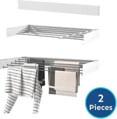 Produktbild von Wasophoogte® Wäscheständer Ausziehbar, wäscheständer wand, 6m Trockenlänge, Klappbarr Waschetrockner 100cm, Weiß - 2 pièces