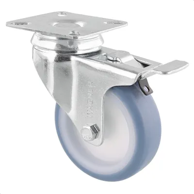 Produktbild von WAGNER Soft-Lenkrolle - Ø 75 mm, Stahl verzinkt, blau / weiß, Bremse, Anschraubplatte, Tragkraft 60 kg - 03377501