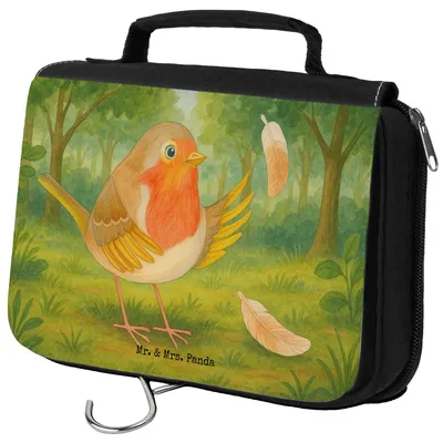 Produktbild von Mr. & Mrs. Panda Kulturtasche Rotkehlchen Federn Design - Weiß - Geschenk, Kosmetiktasche, Motivation Sprüche, Reisebeutel, hygienebeutel, Spruch, Vogel, Make-Up Tasche