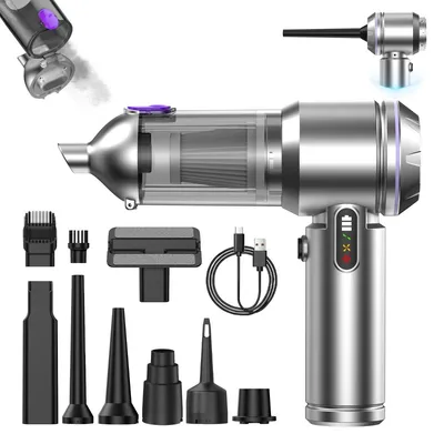 Produktbild von INF Kfz-Handstaubsauger Bürstenlos 16000mbar | 2-in-1 Sauger & Gebläse mit 6000mAh Akku und USB-C Type-C Schnellladung Silber
