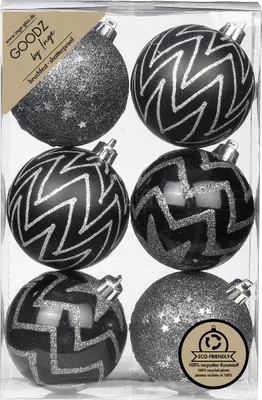 Produktbild von Inge‘s Christmas Decor 81075G021, Kugel-Weihnachtsschmuck, Kunststoff, Schwarz, Weiß, 6 Stück(e), 80 mm