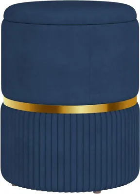 Image de Pouf, repose-pied, boîte de rangement, 36 x 36 x 44 cm, bleu foncé | Tissu velours, design moderne, idéal pour le salon ou la chambre