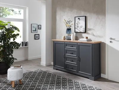 Produktbild von Sideboard "JASMIN" in Artisan/graphit mit 4 Schubladen und 2 Türen. Abmessungen (BxHxT) 165x102x41 cm