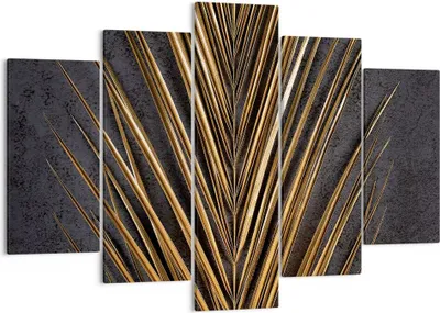 Produktbild von Bild auf Leinwand - Leinwandbild - 5 Teile - Blatt golden schwarz - 150x100cm - Wand Bild - Wanddeko - Wandbilder - Leinwanddruck - Bilder - Wanddekoration - Leinwand bilder - EA150x100-5091