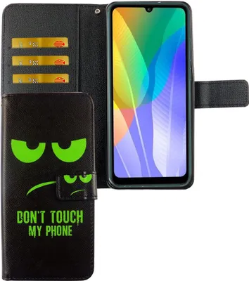 Produktbild von Huawei Y6P Tasche Handy Hülle Schutz-Cover Flip-Case mit Kartenfach Don't touch my phone