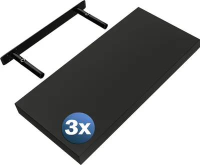 Produktbild von CASARIA® 3x Wandregal Holz Schwarz Hängeregal mit Halterung 15kg Tragkraft Küche Wohnzimmer Flur Regal Schweberegal Bücherregal Holzregal Matt 50cm
