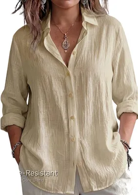 Productafbeelding van Currero Linnen Blouse Dames Tarwekleurig 5XL