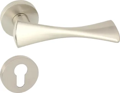 Produktbild von DOMINO Türgriff Drückergarnitur PZ-Profilzylinder Set | Rund-Rosette | Türklinke für Bürotür, Kellertür & Innentür | Türbeschläge aus Znal |Nickel Türdrückergarnitur | TORA-R M9