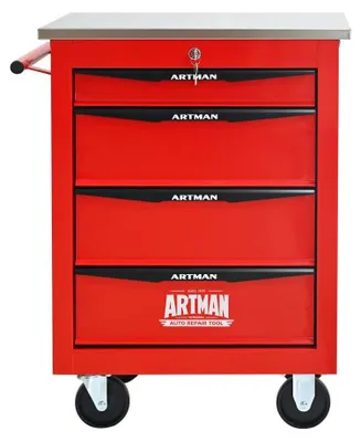 Produktbild von Werkzeugwagen 6 Schubladen mit Rollen, Metall, Edelstahldach, Garage Werkstatt Lager Rot Schwarz