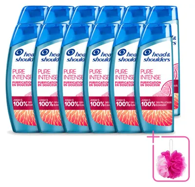 Imagen del producto de 12 unidades de champú anticaspa Head & Shoulders Pure Intense, aroma a pomelo, 250 ml - Paquete ahorro