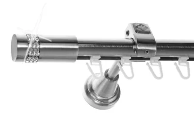Produktbild von Innenlauf Edelstahl Look Gardinenstange 20mm Wandträger 1-läufig Zylinder + Kristall, Länge wählbar H50 E38 I