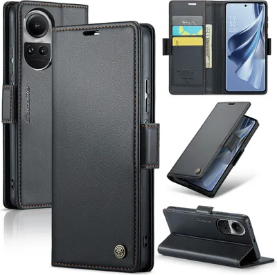 Produktbild von Oppo Reno10 Hülle, Leder Brieftasche Kartenfach Schutzhülle mit Standfunktion für Oppo Reno10 / Reno10 Pro Schwarz